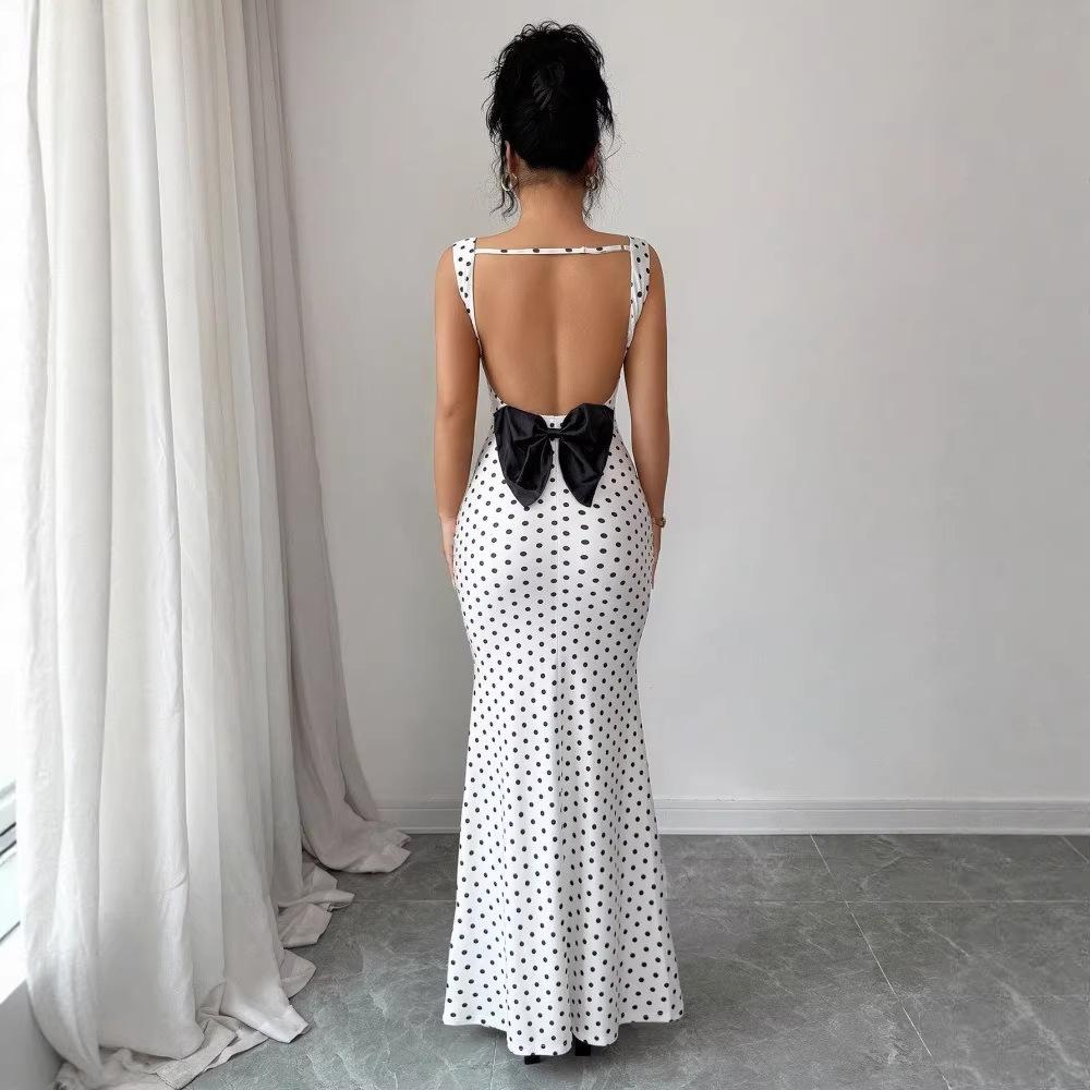 European and American Women's Clothing 2026 French Polka Dot Suspender Fishtail Dress with Waist and Thin Buttocks Women's Long Dress