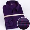 Men's Premium Non-Iron Pure Cotton Long Sleeve Formal Shirt with Spread Collar, No Pocket Plaid Striped for Business Casual Wear