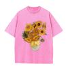 2026 Vintage Schwarz gewaschen Van Gogh Sonnenblumen Ölmalerei Grafik T-Shirt Retro Kunstdruck Übergroß Lässig Kurzarm Tee
