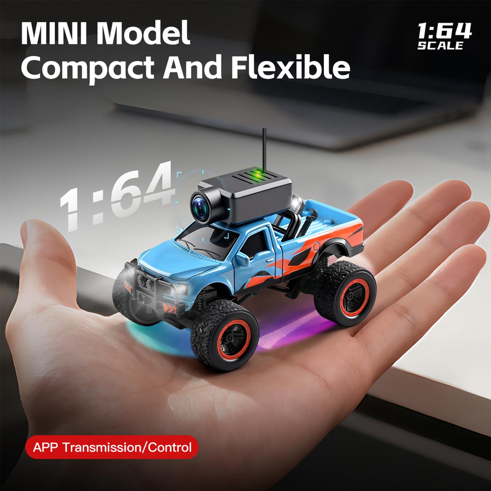 

1:64 Мини Радиоуправляемая Машинка, 2.4G 4WD FPV Пульт Дистанционного Управления Внедорожник с HD Камерой, Гироскопом, Светодиодными Огнями, Управление через Приложение синий