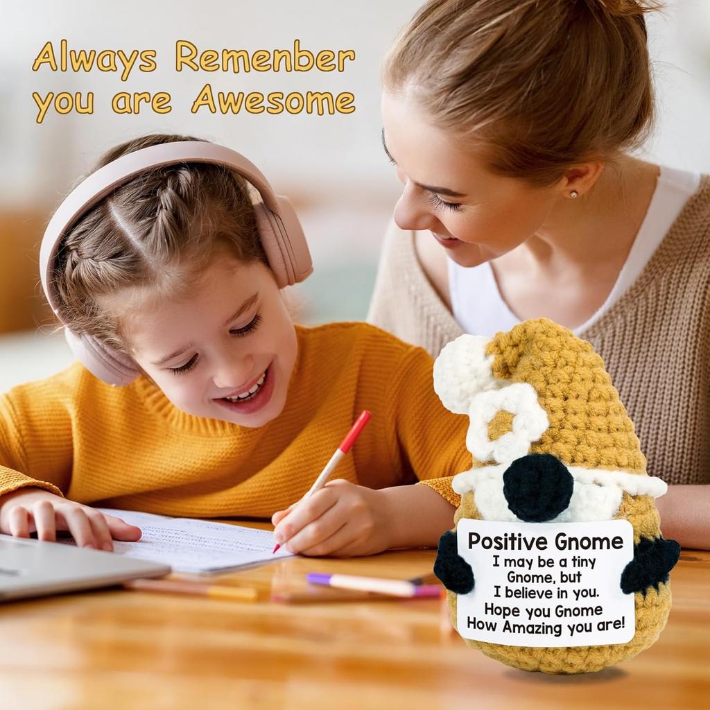 Crochet Inspirational Positive Gnome Doll With Encouragement Card Home Room Decoration Handmade Knitted Gnome Desktop Ornament