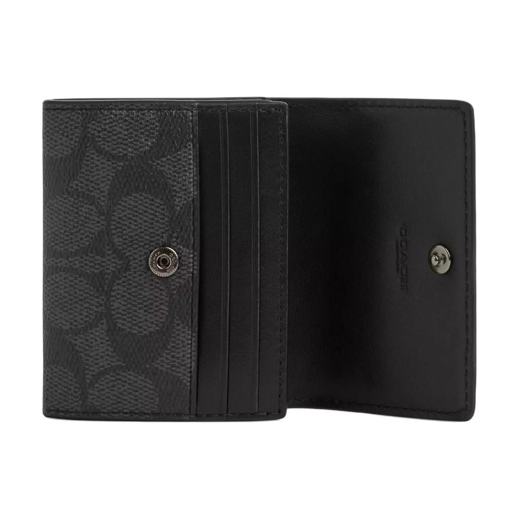 Coach Logo Button Closure Coated Canvas Wallet Men Wallets Charcoal Black CY999-QBMI5