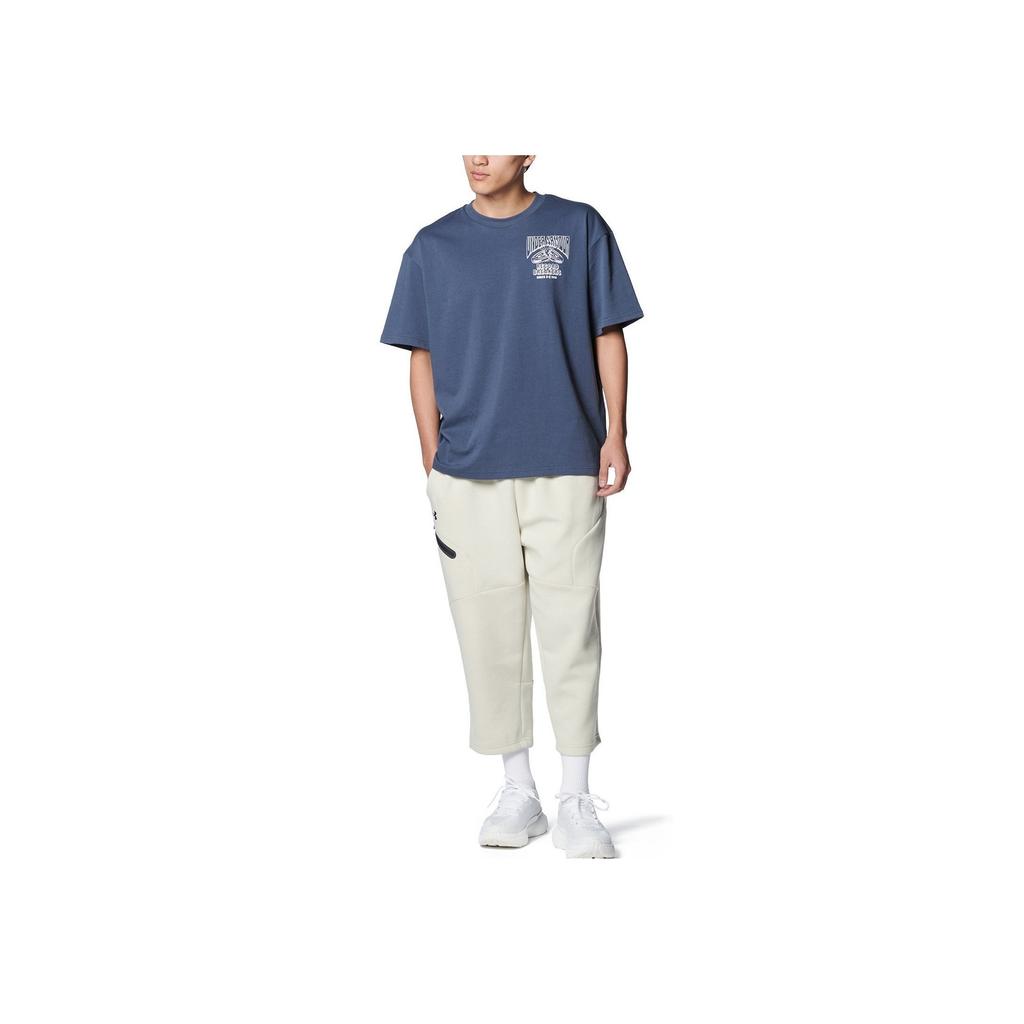 Under Armour Letter Print Loose Training Crew Neck Short Sleeve T-Shirt Men Tops Blue 1382857-044