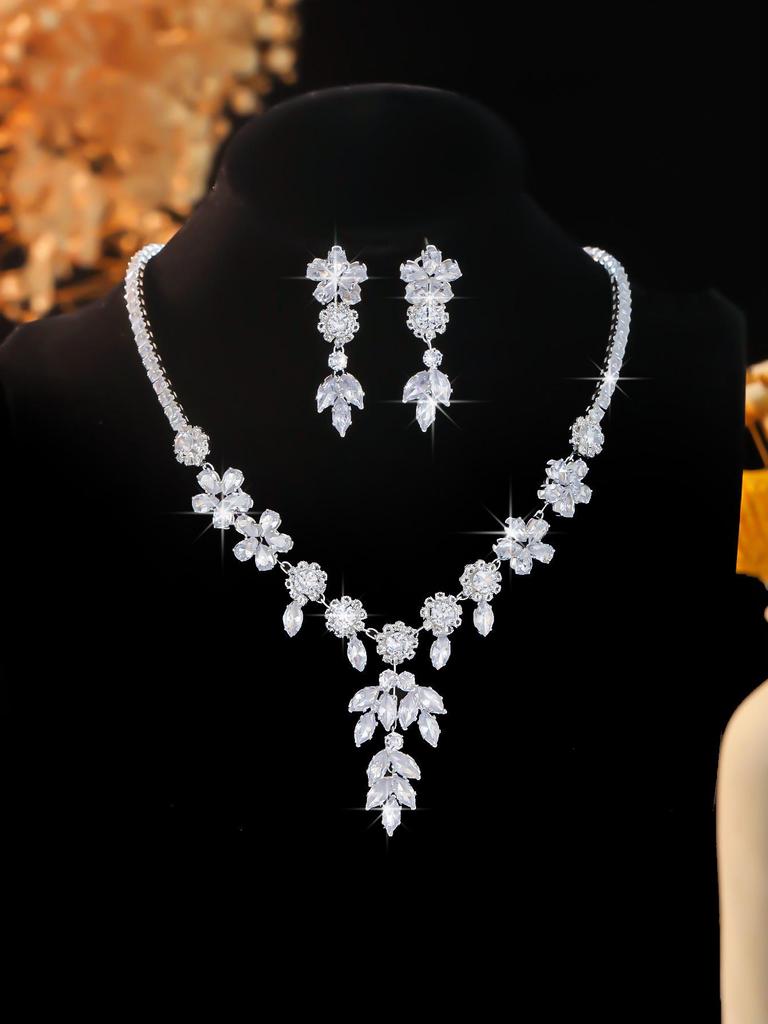 Elegant Rhinestone Zirconia Necklace & Jewelry Set for Bridal & Evening Wear