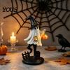 Mysterious Witchy Tabletop Display Halloween Ghost Resin Figurine, Vintage Cute Holding Micro Landscape Prop Pumpkin Lantern Statue for Indoor