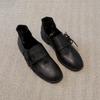 Cowhide Version~ Retro Minimalist Thick Heel Small Leather Shoes Round Head British Style Loafers Versatile One-pedal Black Single Shoes