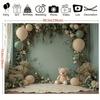 An Elegant Teddy Bear and Balloon Background, Soft Pinkish-green with Floral Accents, for a Birthday Party