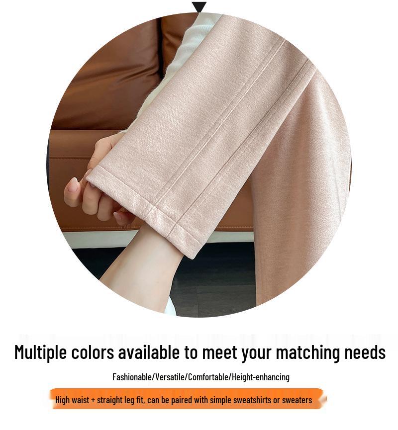 Women's Autumn Loose Fit Slimming Wool Flannel Trousers - Acetate, Straight Leg, Draped Style