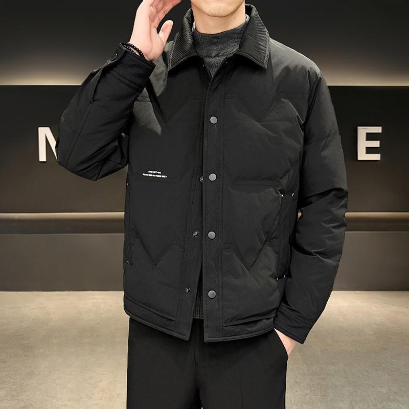 Herren Winter Daunenjacke Warmer Puffer Mantel Lässig Lockerer Schnitt Umlegekragen Einfarbig Urbane Jugend