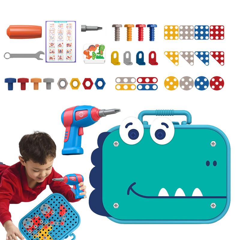 Children Toys Tool Set DIY 3D Puzzle Toys Hand Disassembly Assembly Toolbox Pretend Play Dinosaur Drilling Educational Toys Gift