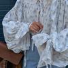Autumn design sense gentle small floral lotus leaf edge strap chiffon top women's 1116 new French shirt