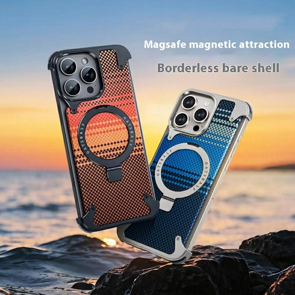 

For iPhone 16 Pro Magnetic Case Aramid Fiber Borderless Phone Cover with Rotatable Kickstand Black