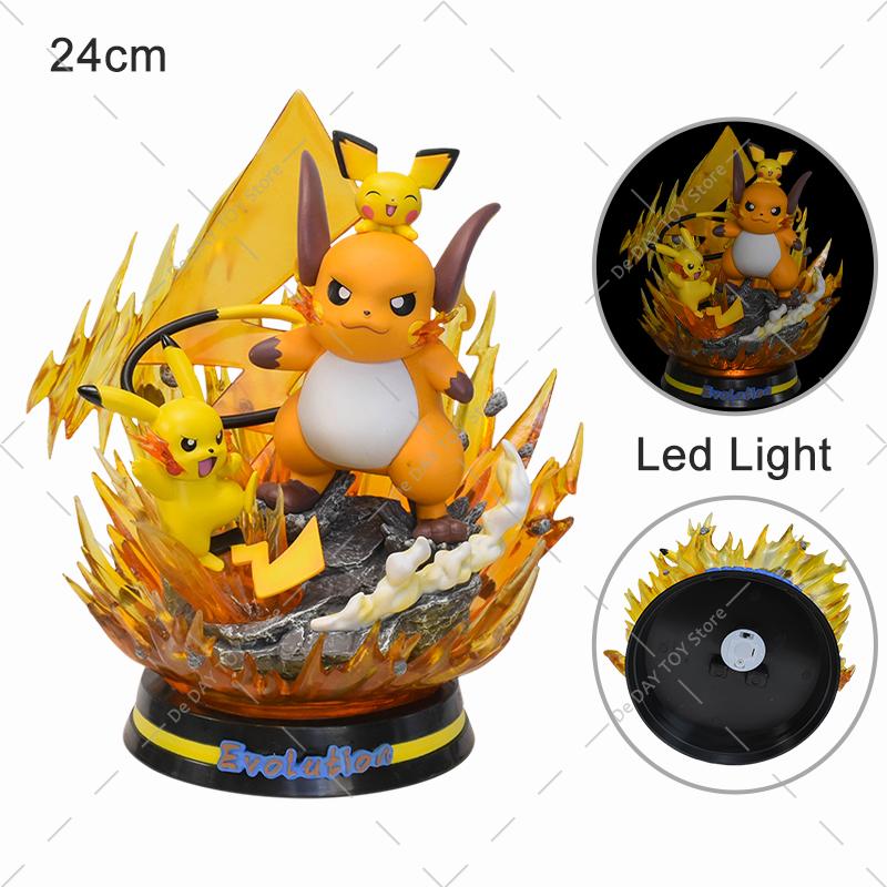 Anime  Special Effects Figure Mega Charizard Xy Greninja Gengar Mewtwo Three Form Evolution Led Light Pvc Model Toys