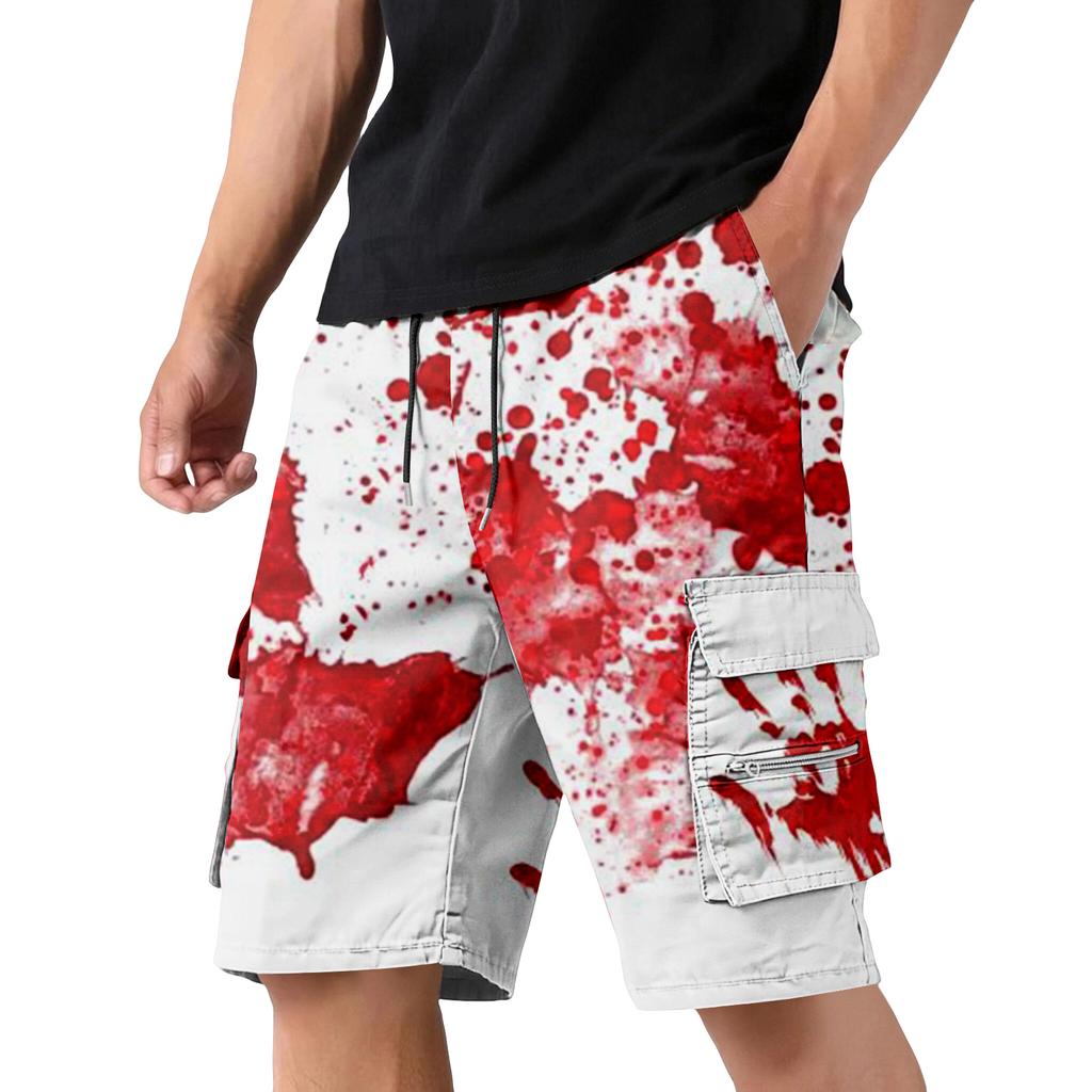 Men's Halloween Pocket Drawstring Cargo Shorts Casual Outdoor Lightweight Durable Multi-Pocket Utility Shorts for Everyday Use