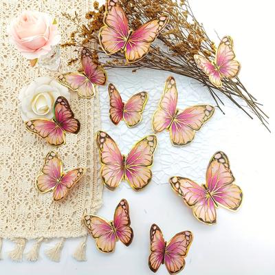 12 piezas Pegatinas de pared de mariposas de diseño moderno con bordes dorados - Reutilizables, Autoadhesivas, Adecuadas para decoración del hogar