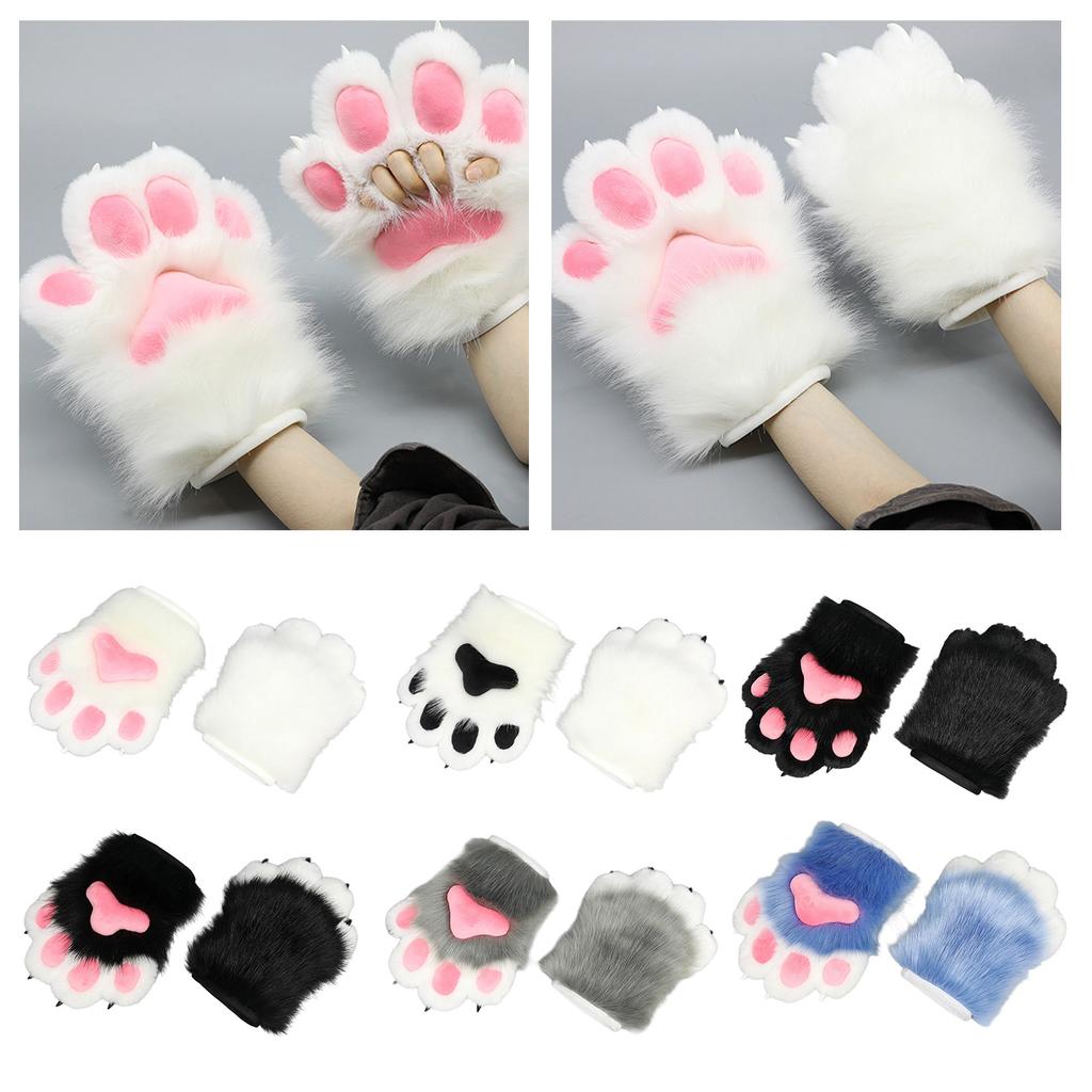 Anime Cats Paws Gloves Furry Plush Beast Paws Gloves for Girl Women Halloween Party Costume Handwear Cosplay Accessories