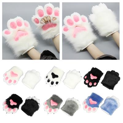 Anime Cats Paws Gloves Furry Plush Beast Paws Gloves for Girl Women Halloween Party Costume Handwear Cosplay Accessories