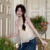 Frauen Leinen Süße Babydoll Rüschen Crop Ärmelloses Top Dünnen Riemen Vorne Schleife Flowy Camis Weibliche Koreanische Tank Top