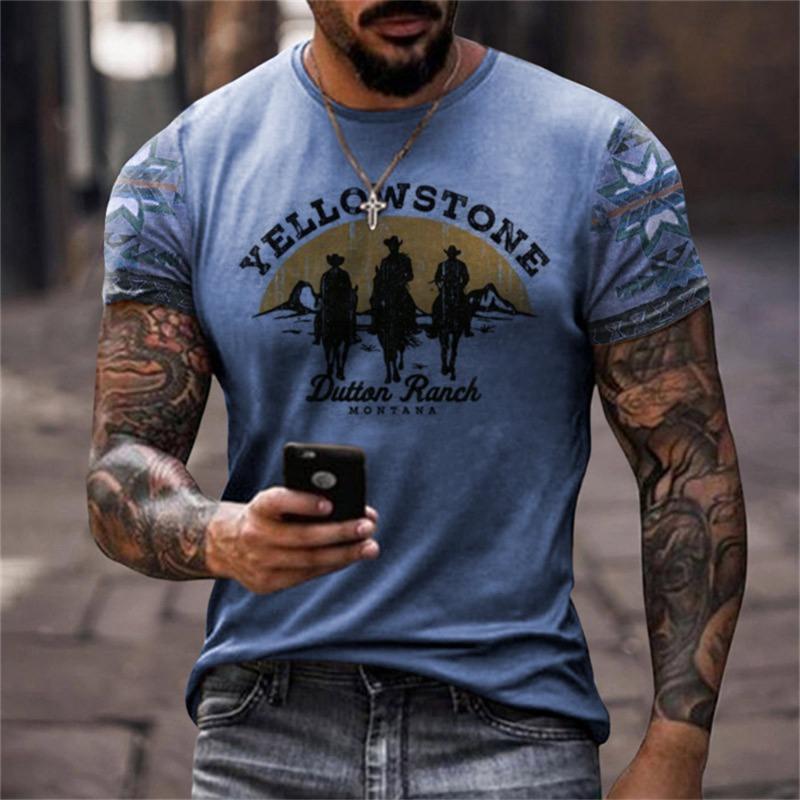 Vintage Herren T-Shirt Yellowstone 3D-Druck Harajuku Kurzarm T-Shirt Casual Streetwear Lockerer Pullover Tops Übergröße Kleidung