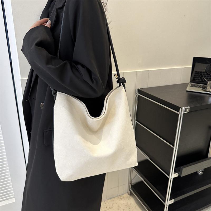 Stylish Retro Suede Bucket Bag For Women In Black Khaki And White Perfect For Casual Street Fashion