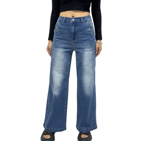 Women's Wide Leg Jeans High Waist Baggy Denim Washed Pants with Pockets Loose Boyfriends Jeans with Stitch Decor