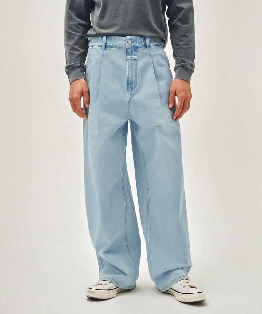 Malittepeulangsowajeobeo New M Low-Waist Tuck Wide Denim Pants Light Blue