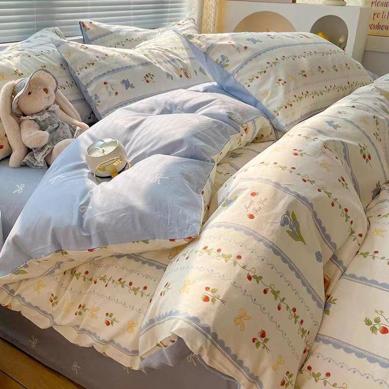 

Комплект из четырех предметов из стираного хлопка Простое постельное белье Пододеяльник Простыня Комплект из трех предметов для общежития 1.2m bed