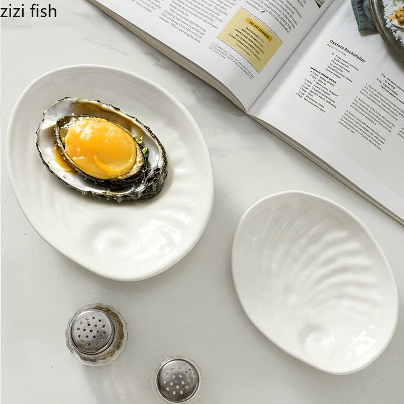 White Shell Ceramic Dessert Plate Dining Plate Fruit Plates Salad Bowl Dim Sum Dish Snack Tray Candy Dish Sashimi Plates