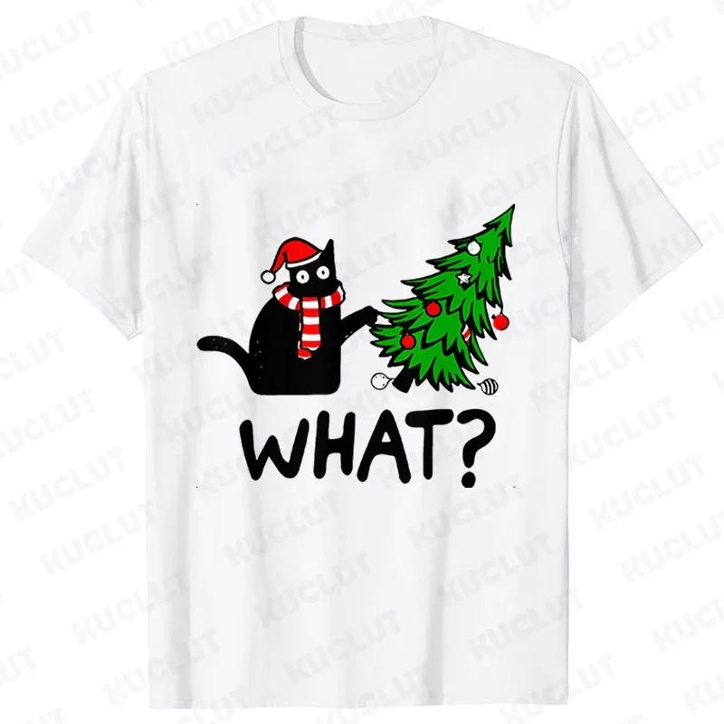 Funny Xmas Cat What Tops Tear Down The Christmas Tree Men T-Shirts Graphic Hip Hop Streetwear Short Sleeve Tees Male Clothing