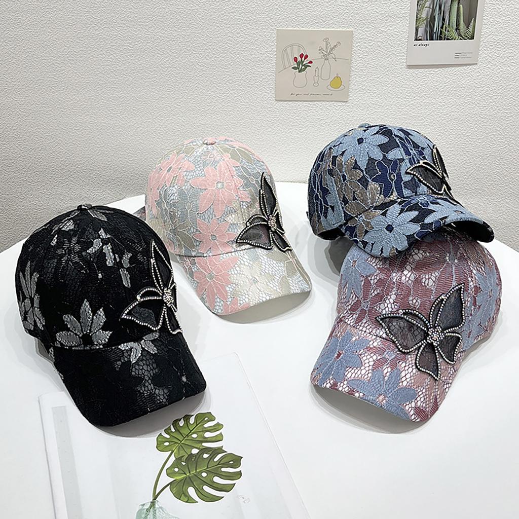 Fashion Butterfly Rhinestones Baseball Hat for Women Summer Mesh Breathable Floral Peaked Sunshade Cap Female Casual Outdoor Hat