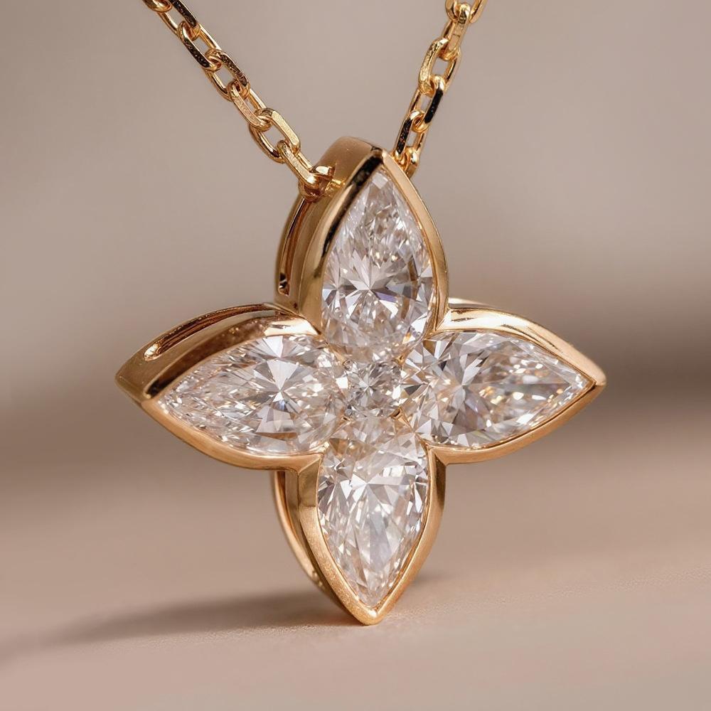 

Exquisite Full Moissanite Pendant Necklaces Fashion Flower Pear/Round Cut Diamond Neck Chain S925 Silver Wedding Jewelry Gifts