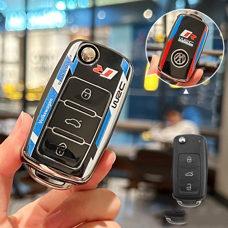 For VOLKSWAGEN TPU Car Remote Flip Key Case Cover Shell For Volkswagen VW Polo Golf Passat Tiguan Beetle Caddy T5 Up Eos Keychai