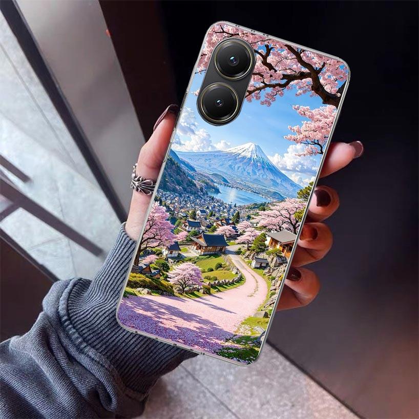 Japanische Kirschblüte Mount Fuji Handyhülle Für Xiaomi Poco X7 X6 X5 Pro F7 Ultra Redmi 15C 15 13 13C 12 12C 10 10A 10C 9 9A 9C 9T Sie