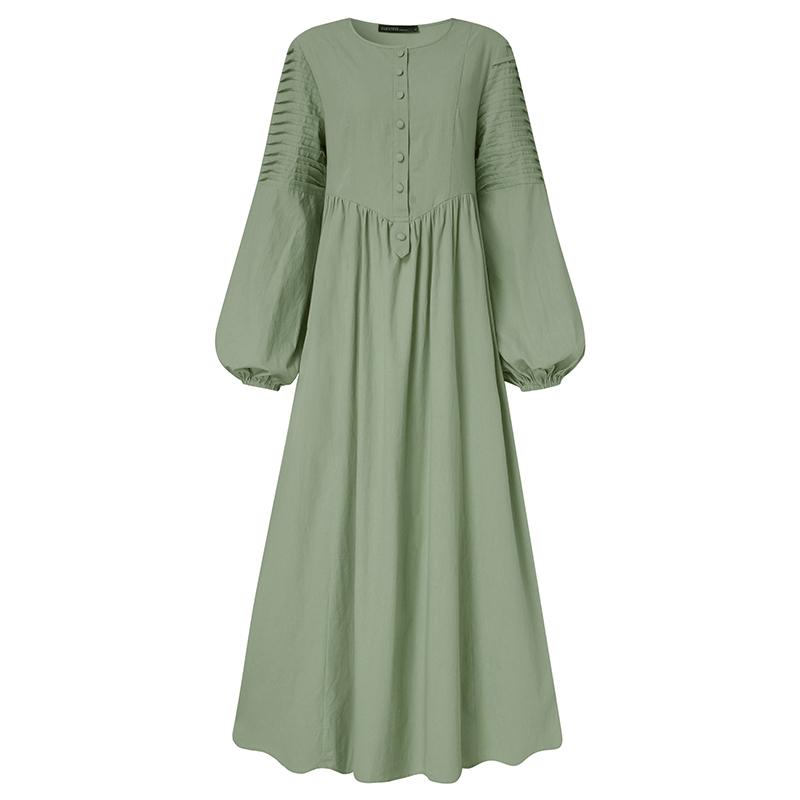 ZANZEA Frauen O-Ausschnitt Langarm Baumwollkleid Frühling Herbst Vintage  Kaftan Langes Kleid günstig kaufen — Preis, kostenlose Lieferung, echte  Bewertungen mit Fotos — Joom