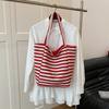 2025 striped knitted bag lazy wind tote bag student large capacity casual shoulder bag women