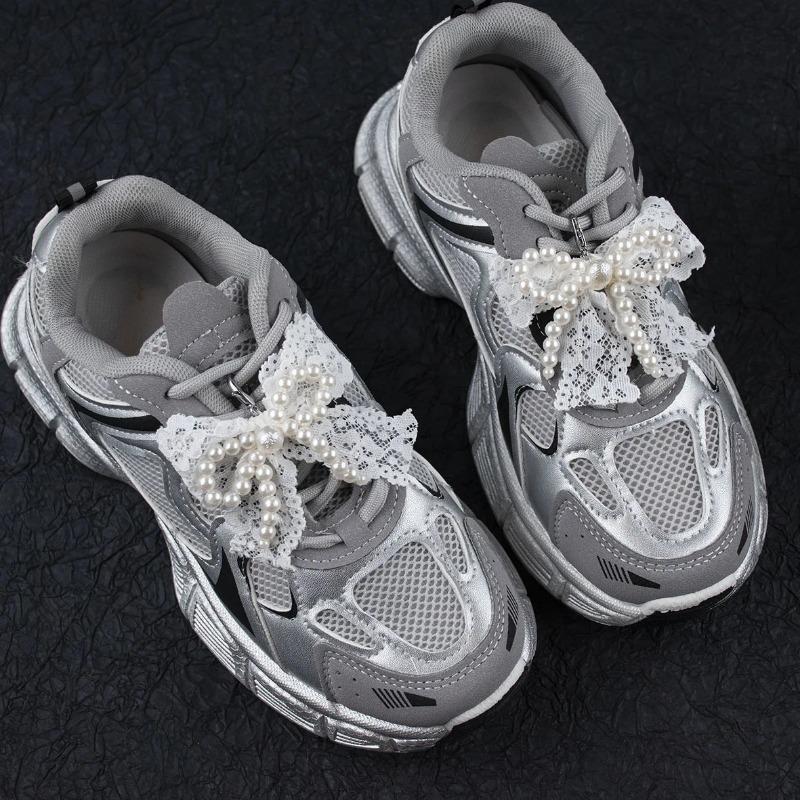 Pearl Bow Shoelace Charms Fashion Decorative Shoe Flower Buckle Trendy Sneaker Accessories for Women's Footwear Decoration
