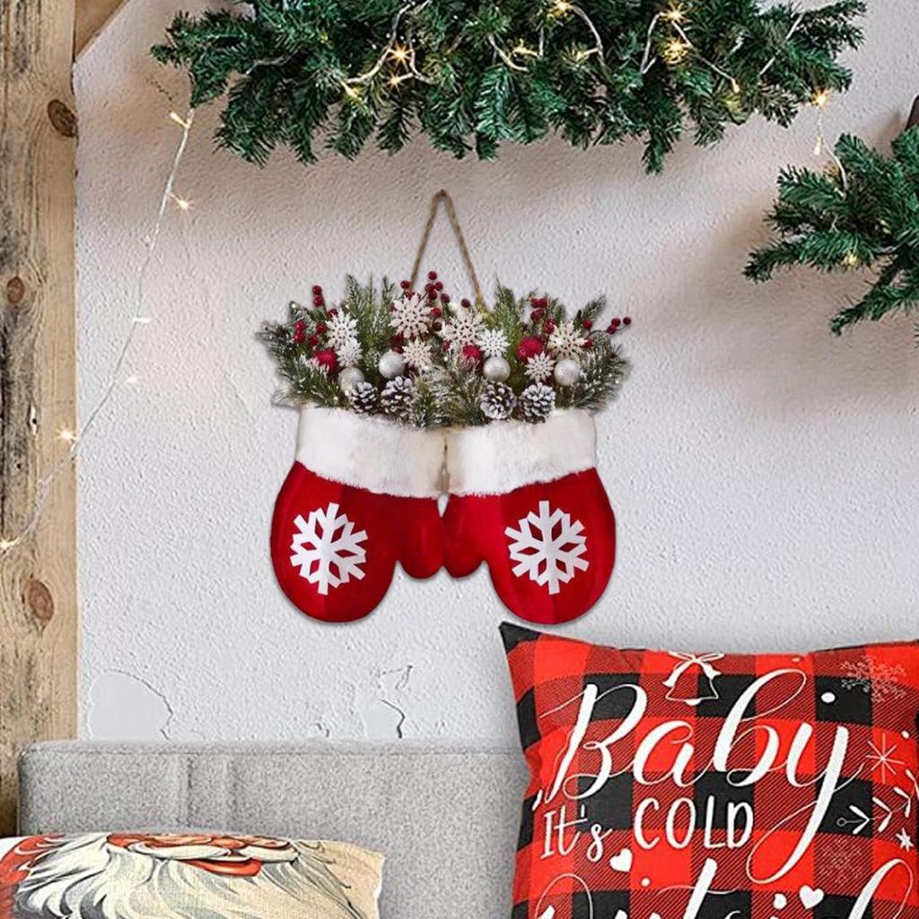 Christmas Front Door Wreath Realistic Decor Glove Design Supplies Artificial Pine Needle Wreaths For Home Indoor Outdoor Porch