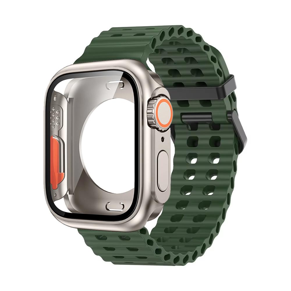 Ocean Silicone Strap+PC Case For Apple Watch Band  Series 11 10 46mm Metal Buckle Sports Bracelet Wristband iWatch 9 8 7 6 5 SE