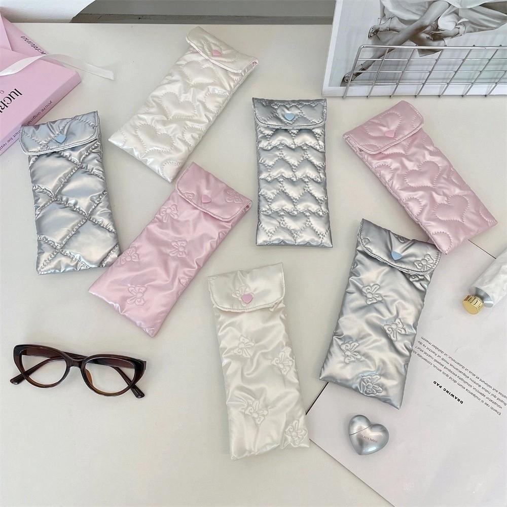 

Cotton Filled Glossy Glasses Bag Press Buckle Sunglasses Storage Bag Durable Eyeglasses Case Silver-B