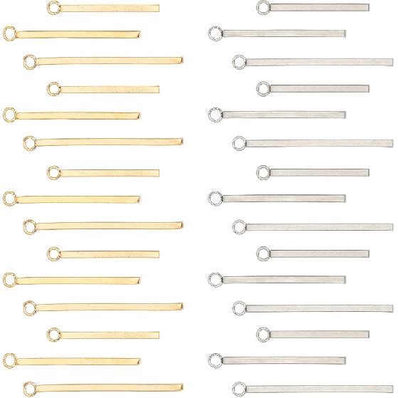 SUNNYCLUE 1 Box 60Pcs 3 Sizes Gold Vertical Charms Stamping Blank Bar Charms Stainless Steel Metal Bar Charm Rectangle Tags for Jewelry Making