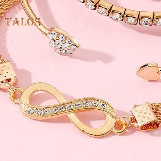 3 Pcs/Set Women Bracelets Rhinestone Decor Hollow Infinite Symbol Heart Adjustable Stackable Wrist Jewelry Lady Prom Party Wedding Bangle Set