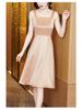 Women's 2023 Slim-Fit Satin Dress: Square Neck, Patchwork, Age-Reducing Summer Fashion