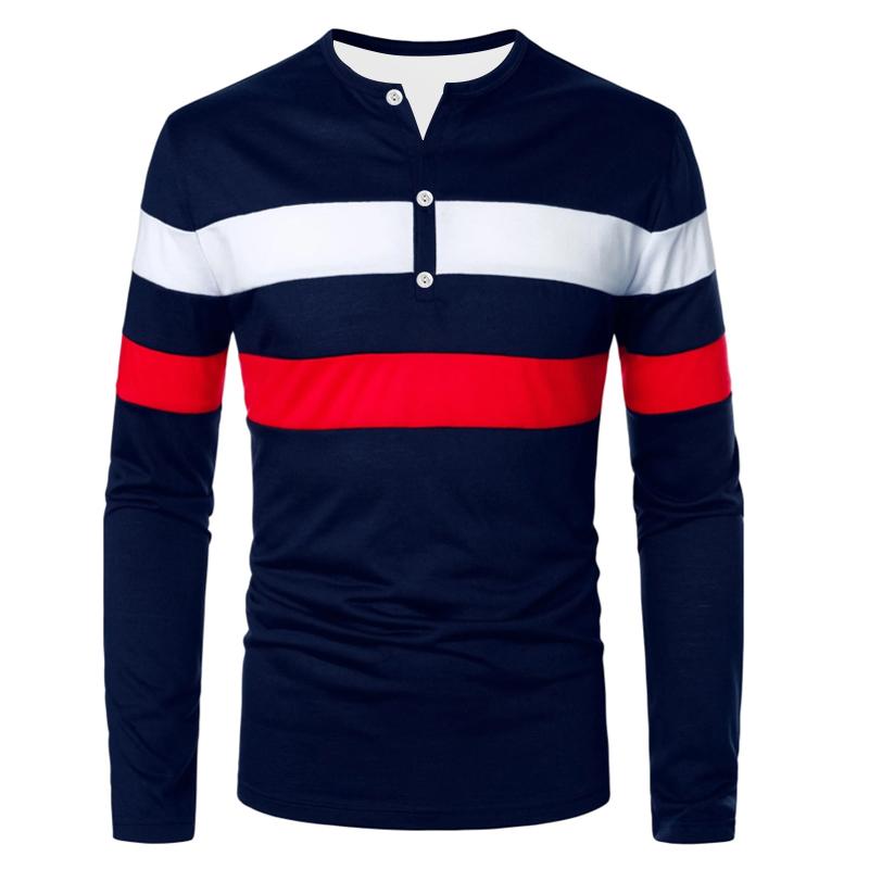 

Casual Outdoor Men s Long Sleeve 3-Button T-Shirt with Fashionful Color Block Design Basic Style Comfortable Polyester Fabric S