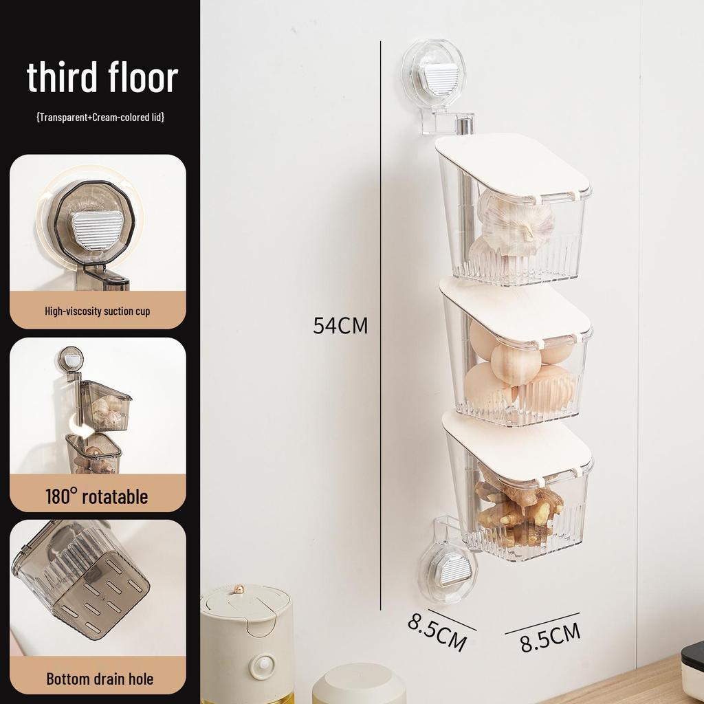 Multifunktionell Väggmonterad Köksförvaringslåda med Lock - Hålfri Transparent Sugkoppshållare för Grönsaker