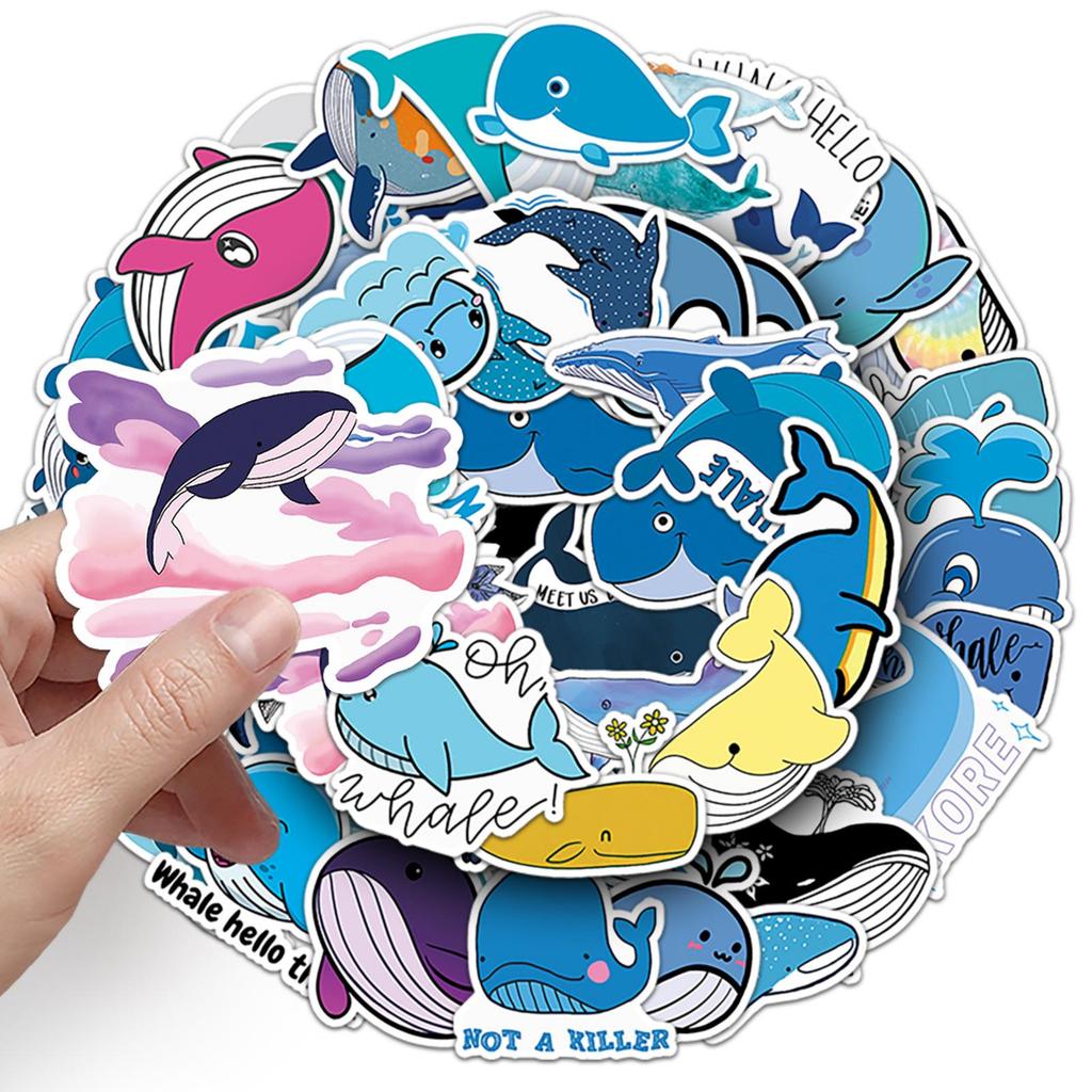 51PCS Cute Whale Graffiti Stickers for Suitcases, Scooters, Tablets, Cars, and More - Cartoon Decorative Set