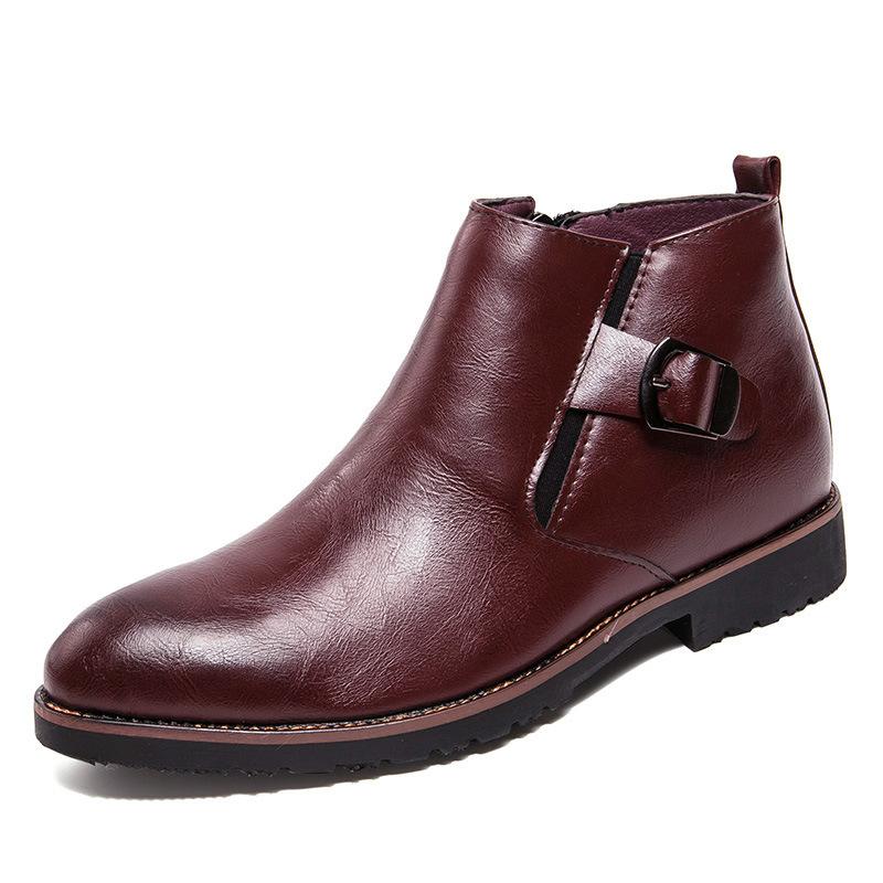 

Large size leather shoes, spring and summer new high-top Martin boots fashionable British style personalized leather shoes 44 бордовий