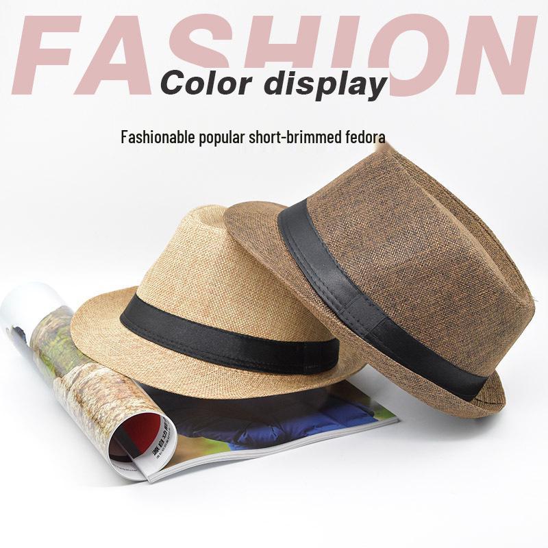 British Style Linen Fedora: Cross-border Gift for Middle-aged and Elderly; Outdoor Sun Protection Panama Performance Hat.