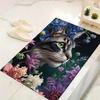 1Pc Cat Amidst Floral Splendor Rug, Office Carpet Indoor Outdoor Doormat, Non-Slip, Comfortable, Living, Christmas Halloween,  Xmas Gift G116