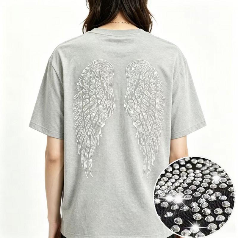 2026 Cotton T Shirt Men Women Short Sleeve Rhinestone Wings Casual Trendy Tee S-4XL