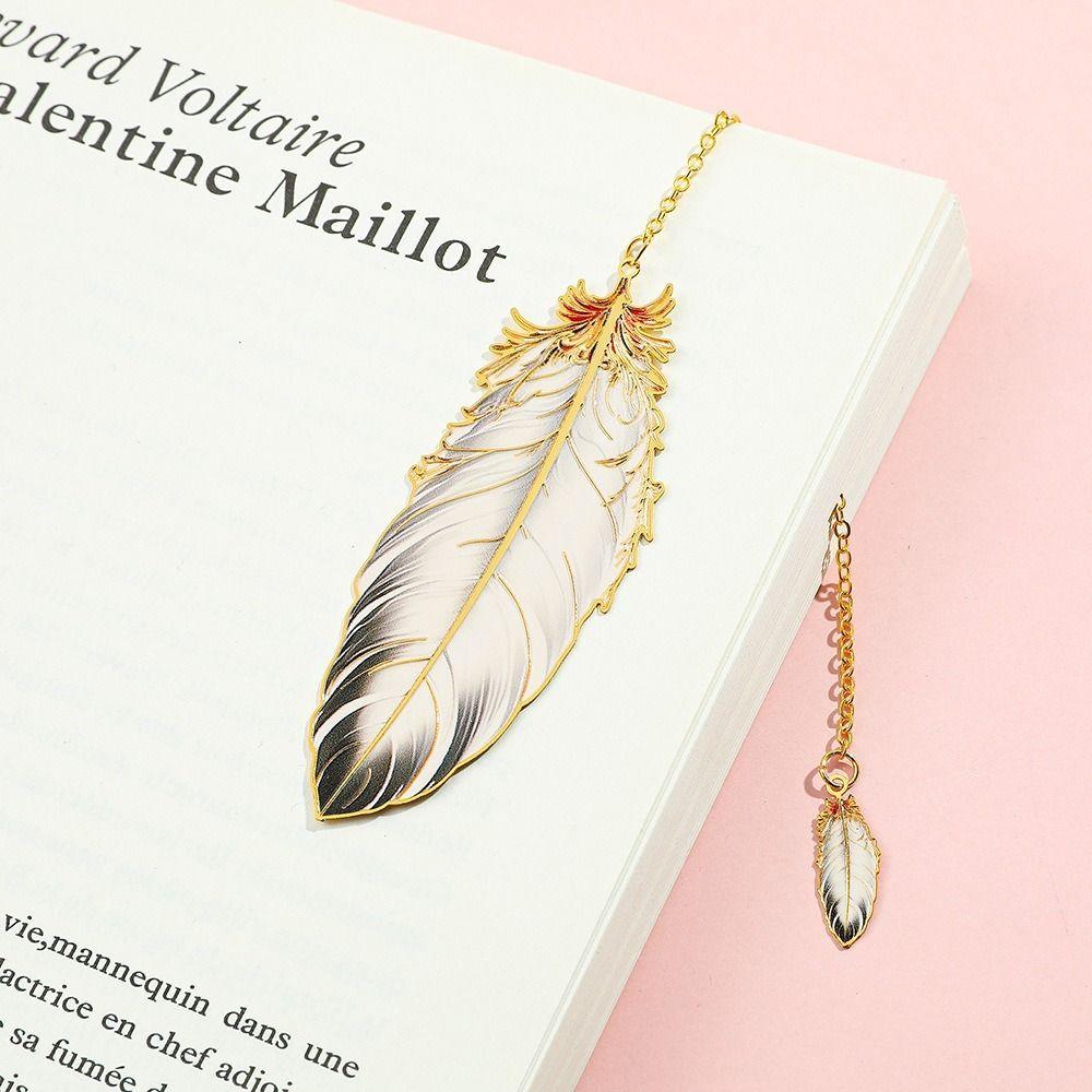 Metal Metal Bookmark Feather Shape With Feather Pendant Book Page Marker Pagination Mark Book Lovers Writers Readers